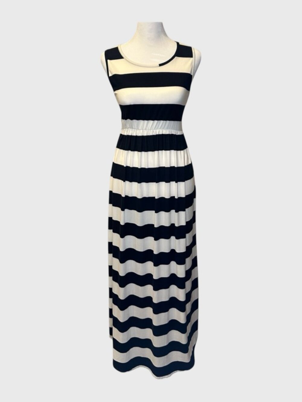 Women’s BOMBOM Black & Cream Wide Striped Maxi Dress Sz: Med